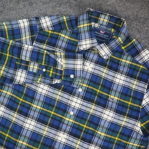 Vineyard Vines Flannel Shirt Mens Med Slim Fit Whale Blue‎ Plaid Cotton Preppy
